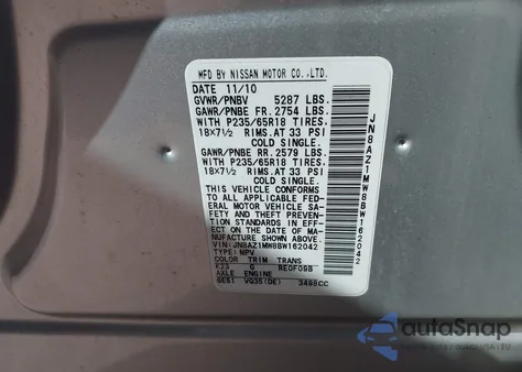 2011 Nissan Murano Sl from USA, damaged, VIN JN8AZ1MW8BW162042